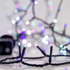 Χριστουγεννιάτικα 700 led λαμπάκια (φωτάκια) χρωματιστά opal πολύχρωμα σε σειρά με πρόγραμμα και πράσινο καλώδιο 3795cm στεγανά IP44