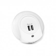 Φωτιστικό νυκτός (φωτάκι) πρίζας led με 2 θύρες USB και φωτοκύτταρο μέρας νύκτας mini 1W 3000Κ θερμό λευκό φως 30lumens