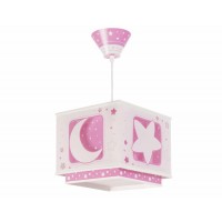 Φωτιστικό παιδικό μονόφωτο σειρά Moon pink (φεγγάρι-αστέρι ρόζ) κρεμαστό οροφής διπλού τοιχώματος E27 με κιτ ανάρτησης φωσφορίζον (δώρο μια λάμπα LED E27)
