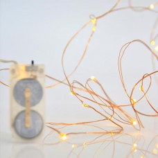 12 Χριστουγεννιάτικα μίνι slim θερμά led λαμπάκια (φωτάκια) σε σειρά μπαταρίας πλακέ 2 x CR2032 μη στεγανά IP20 και χάλκινο μπρονζέ καλώδιο 120cm 