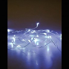 Χριστουγεννιάτικα 20 led μίνι slim λευκό φως λαμπάκια (φωτάκια) σε σειρά μπαταρίας 3 x AA μη στεγανά IP20 και χάλκινο ασημί καλώδιο 200cm 