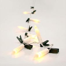10 Χριστουγεννιάτικα θερμά led λαμπάκια (φωτάκια) με σχέδιο λευκά κεριά μανταλάκι μπαταρίας 3 x ΑΑ μη στεγανά IP20 και διάφανο καλώδιο 200cm 