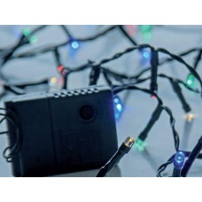 Χριστουγεννιάτικα 50 led λαμπάκια (φωτάκια) πολύχρωμα (χρωματιστά) σε σειρά με πρόγραμμα και πράσινο καλώδιο 395cm μη στεγανά IP20