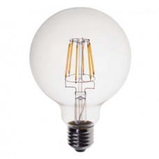 Λάμπα led filament 4W (4 watt) edison γλόμπος globe Ε27 μεγάλη Φ125 6000K ψυχρό λευκό φως G125 ευρείας δέσμης 360° 500 lumen 230V