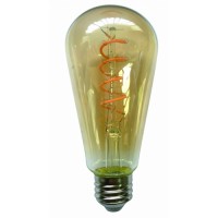 Λάμπα led filament edison με σπιραλ (spiral) σχέδιο E27 αβοκάντο ST64 6W ντιμαριζόμενη (dimmable) χρυσό (μελί) γυαλί 2400K θερμό λευκό φως ευρείας δέσμης 360° 540lumen 230V